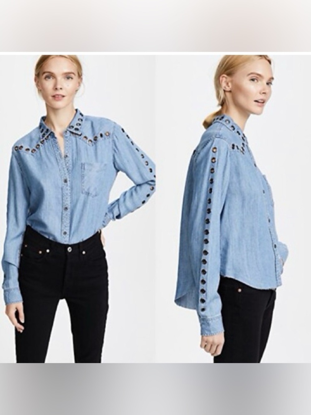Rails Clayton Raw Hem Grommet Denim Shirt